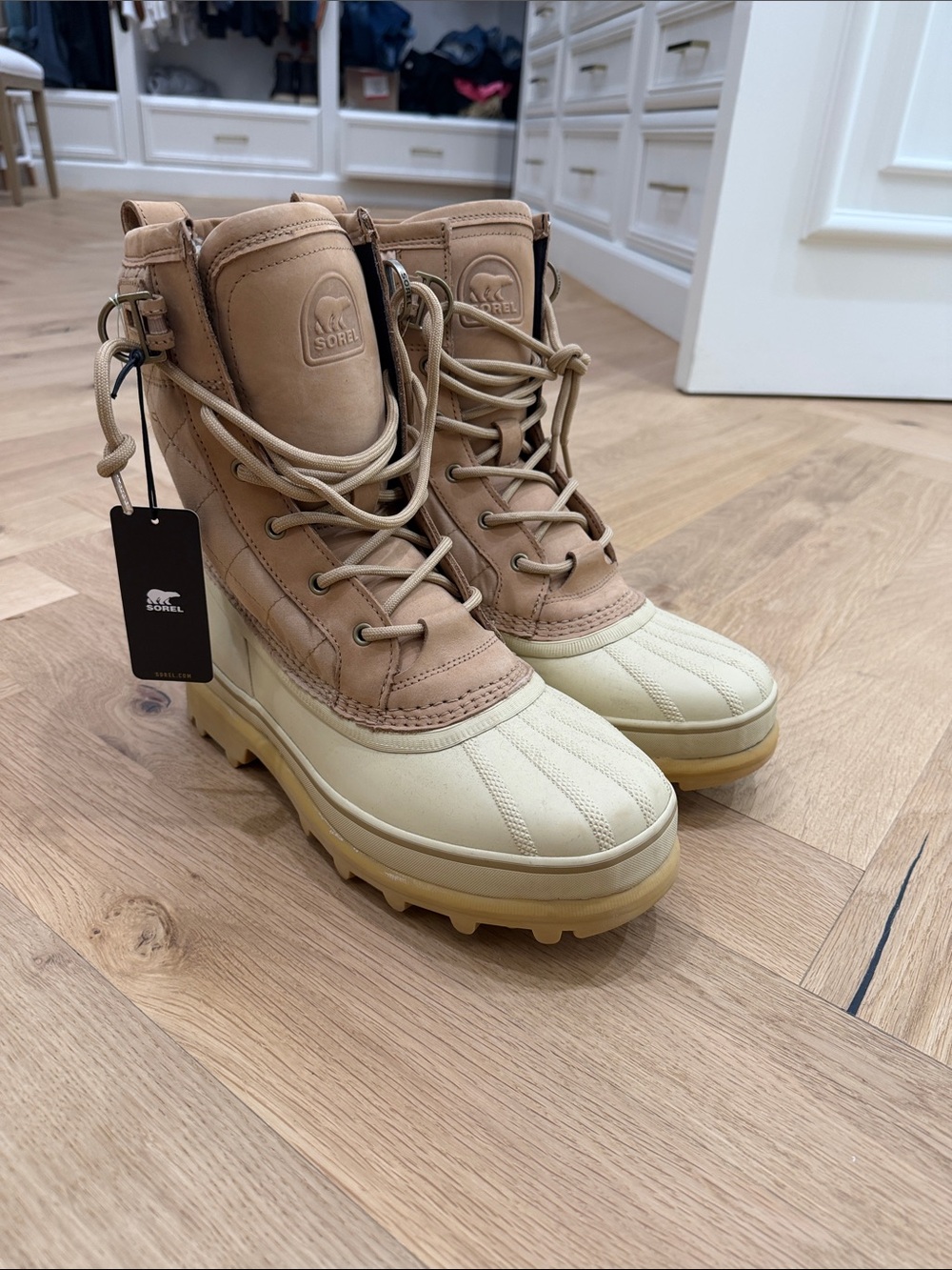 Sorel Women's Tan and Cream Lace-Up Waterproof Winter Boots